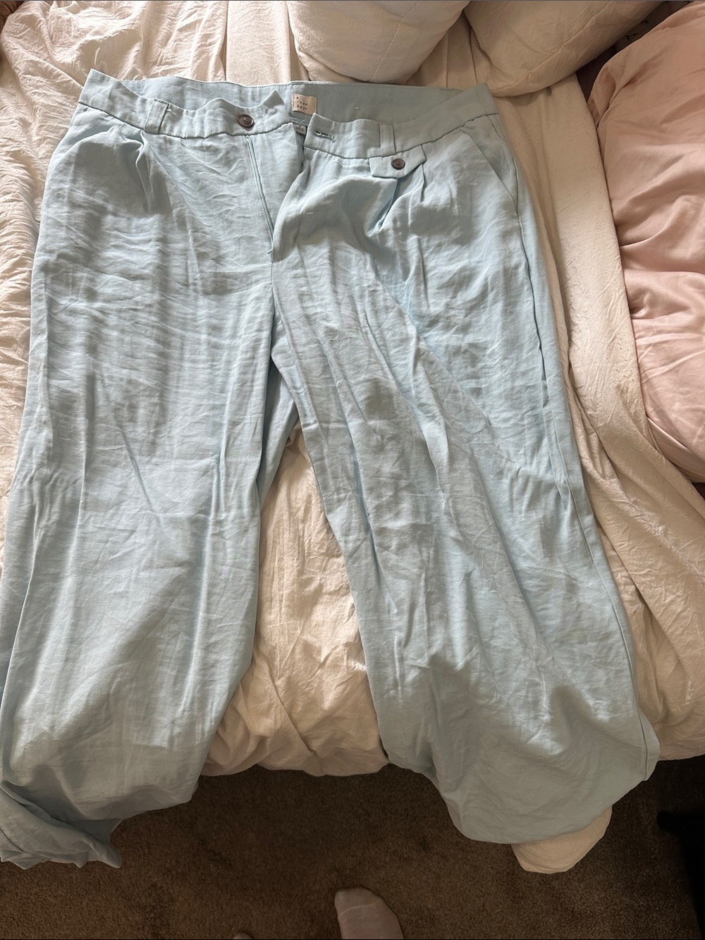 Light Blue Linen Pleated Pants
